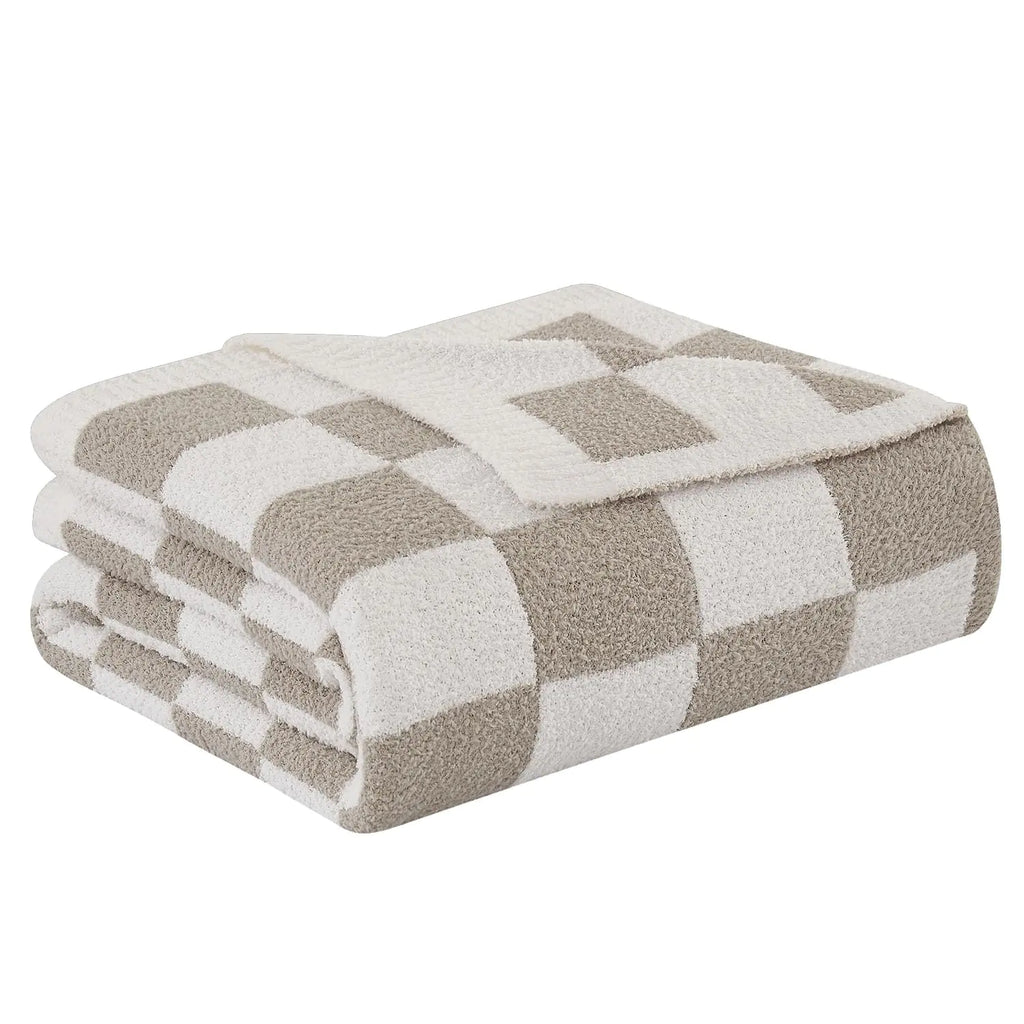 Checkered Throw Blanket - Khaki Super Soft Reversible Throw Blanket  50"x60"