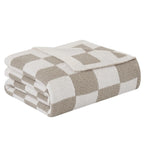 Checkered Throw Blanket - Khaki Super Soft Reversible Throw Blanket  50"x60"